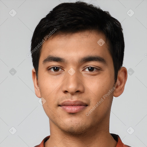 Neutral asian young-adult male with short  black hair and brown eyes