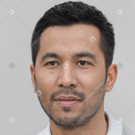 Neutral asian young-adult male with short  black hair and brown eyes