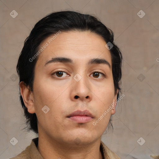 Neutral asian young-adult male with medium  brown hair and brown eyes