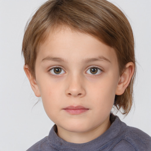 Neutral white child female with short  brown hair and brown eyes