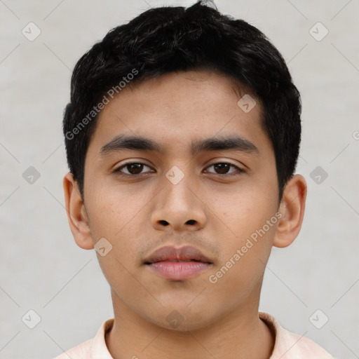 Neutral asian young-adult male with short  black hair and brown eyes