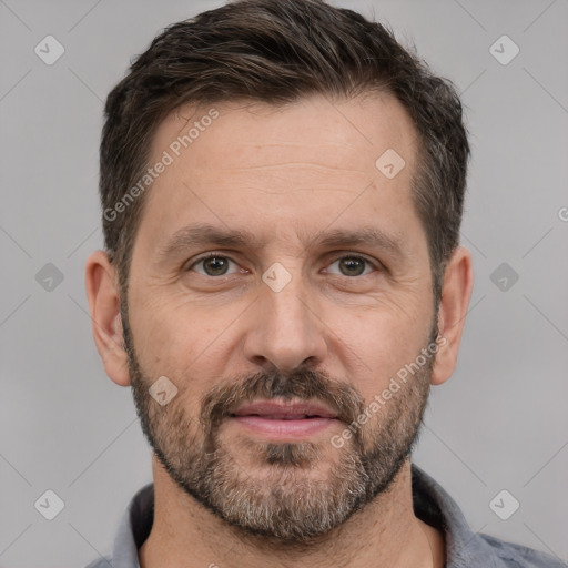 Neutral white adult male with short  brown hair and brown eyes