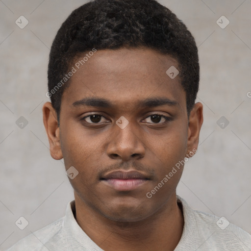 Neutral black young-adult male with short  brown hair and brown eyes