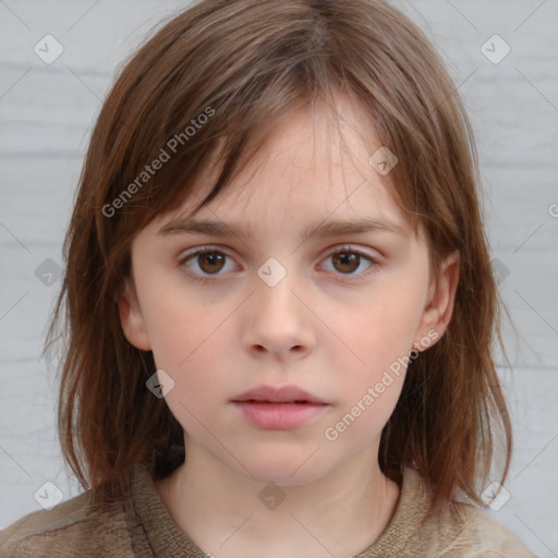 Neutral white child female with medium  brown hair and brown eyes