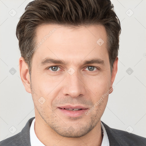 Neutral white adult male with short  brown hair and brown eyes