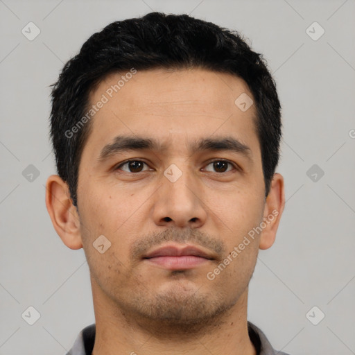 Neutral asian young-adult male with short  black hair and brown eyes