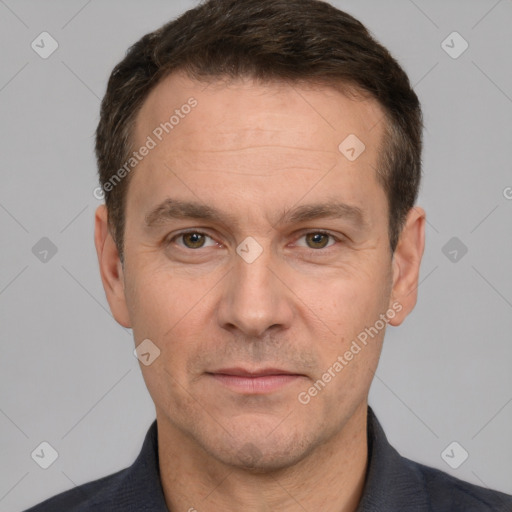 Neutral white adult male with short  brown hair and brown eyes