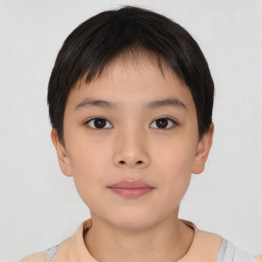 Neutral asian child female with short  brown hair and brown eyes