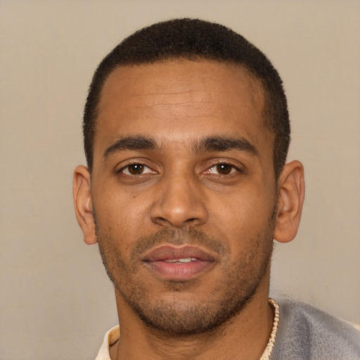 Neutral latino young-adult male with short  brown hair and brown eyes