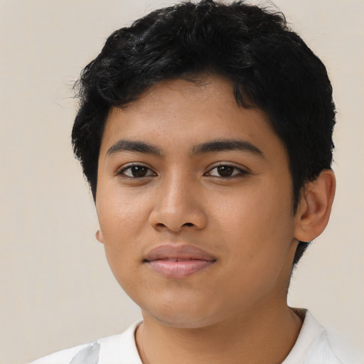 Neutral asian young-adult female with short  black hair and brown eyes