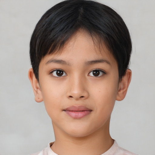 Neutral asian child female with short  brown hair and brown eyes