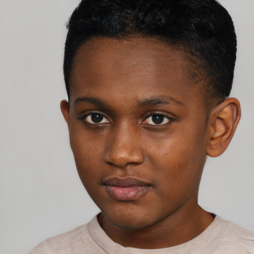 Neutral black young-adult male with short  brown hair and brown eyes