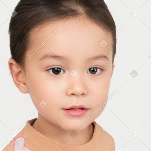 Neutral white child female with short  brown hair and brown eyes