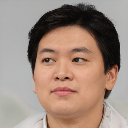Neutral asian young-adult male with short  brown hair and brown eyes
