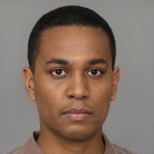 Neutral black young-adult male with short  brown hair and brown eyes