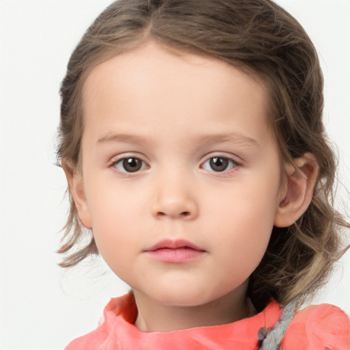 Neutral white child female with medium  brown hair and brown eyes