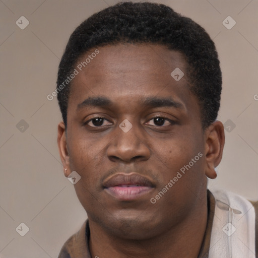 Neutral black young-adult male with short  brown hair and brown eyes