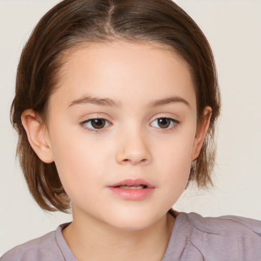 Neutral white child female with medium  brown hair and brown eyes