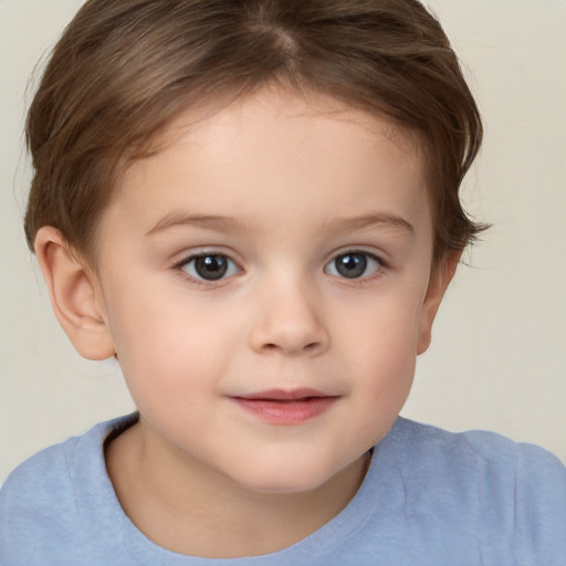 Joyful white child female with short  brown hair and brown eyes