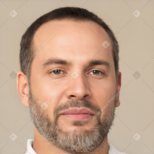 Neutral white adult male with short  brown hair and brown eyes