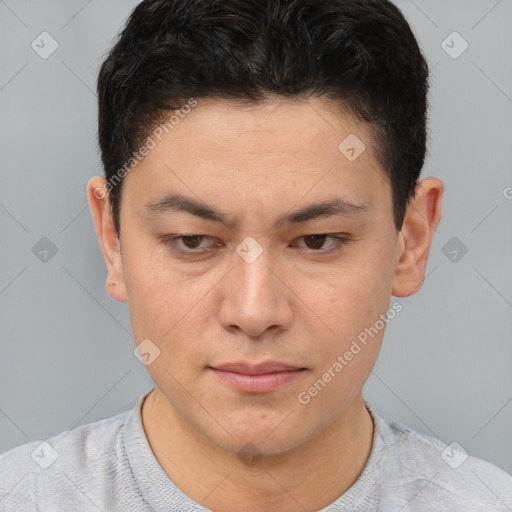 Neutral asian young-adult male with short  brown hair and brown eyes