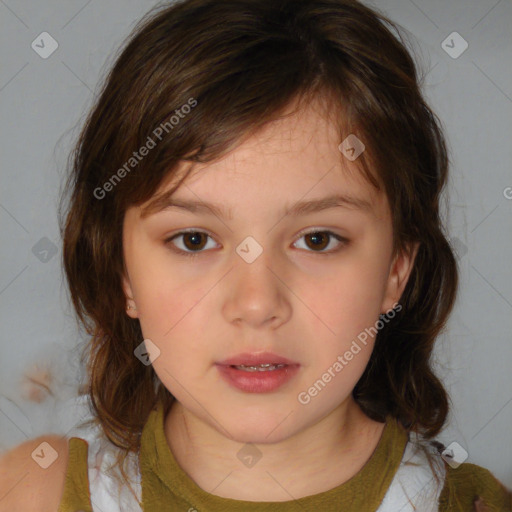 Neutral white child female with medium  brown hair and brown eyes