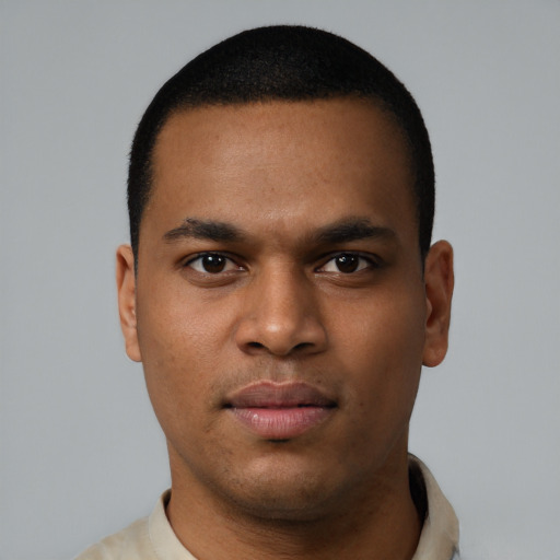 Neutral black young-adult male with short  brown hair and brown eyes