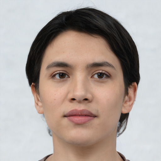 Neutral white young-adult male with short  black hair and brown eyes