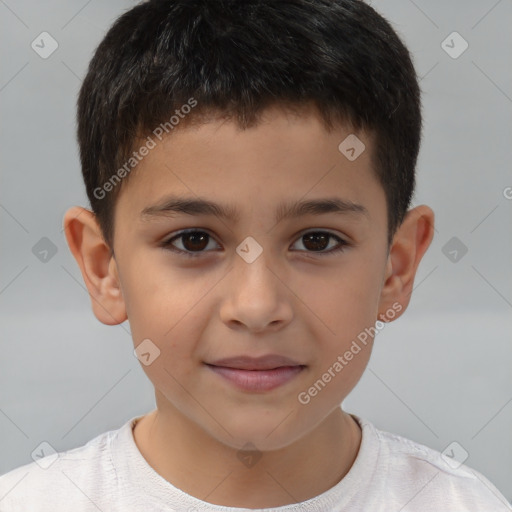 Joyful white child male with short  brown hair and brown eyes