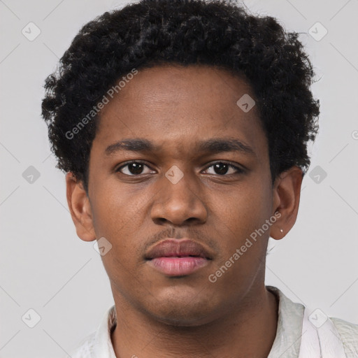 Neutral black young-adult male with short  brown hair and brown eyes