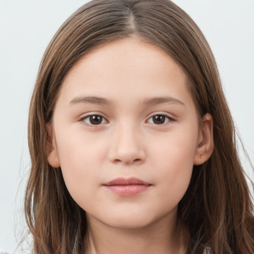 Neutral white child female with long  brown hair and brown eyes