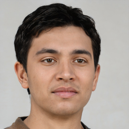 Neutral asian young-adult male with short  brown hair and brown eyes