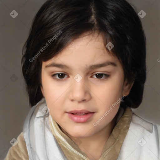 Neutral white child female with medium  brown hair and brown eyes