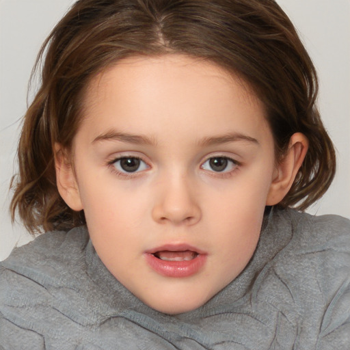 Neutral white child female with medium  brown hair and brown eyes