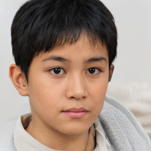 Neutral asian child male with short  brown hair and brown eyes