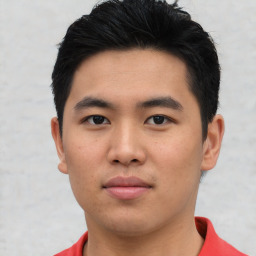 Neutral asian young-adult male with short  black hair and brown eyes