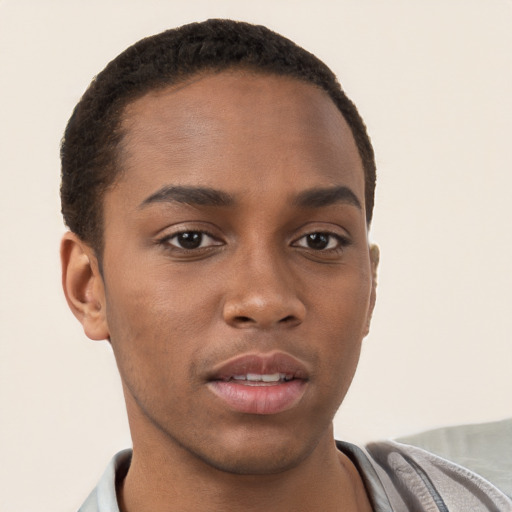 Neutral black young-adult male with short  brown hair and brown eyes