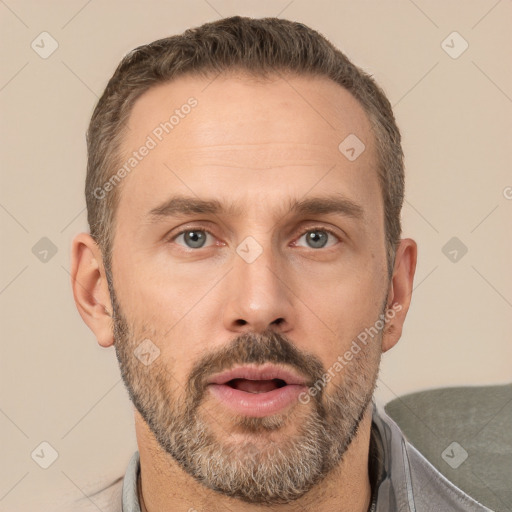 Neutral white adult male with short  brown hair and brown eyes