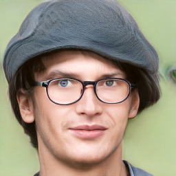 Joyful white young-adult male with medium  brown hair and brown eyes