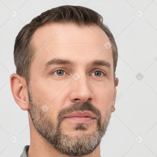 Neutral white adult male with short  brown hair and brown eyes