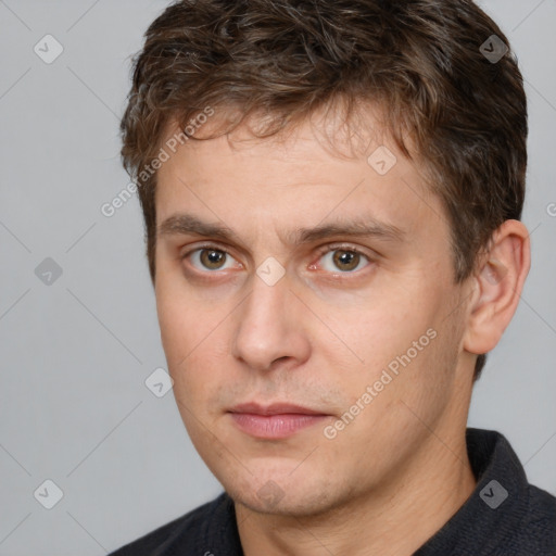 Neutral white adult male with short  brown hair and brown eyes