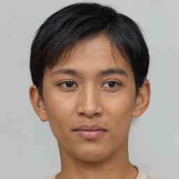 Neutral asian young-adult male with short  brown hair and brown eyes