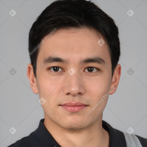 Neutral asian young-adult male with short  black hair and brown eyes