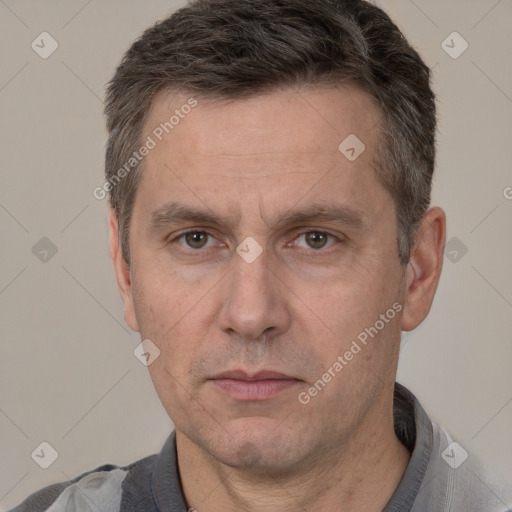 Neutral white adult male with short  brown hair and brown eyes