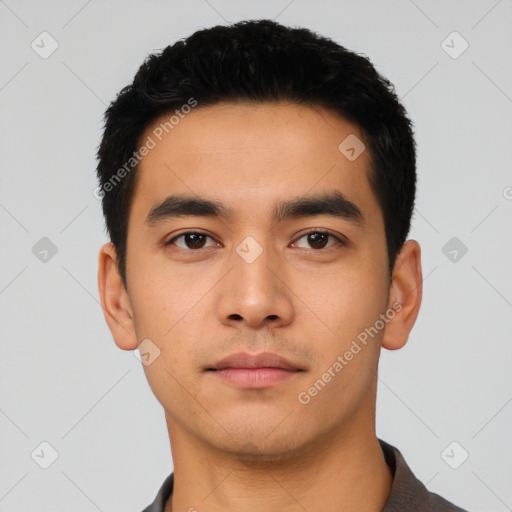 Neutral asian young-adult male with short  black hair and brown eyes