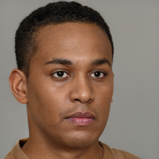 Neutral black young-adult male with short  brown hair and brown eyes