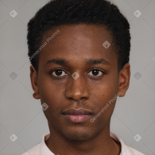 Neutral black young-adult male with short  brown hair and brown eyes