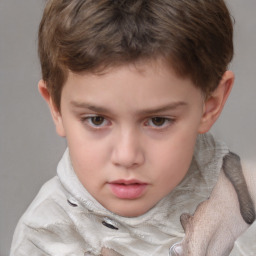 Neutral white child male with short  brown hair and grey eyes