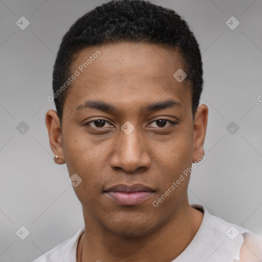 Neutral black young-adult male with short  brown hair and brown eyes