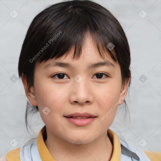 Neutral asian young-adult female with medium  brown hair and brown eyes